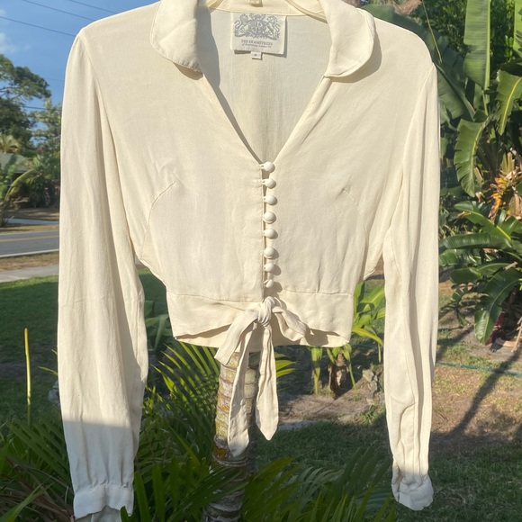 Vintage Ivory Cropped Blouse with Sash Tie S - Picture 1 of 7